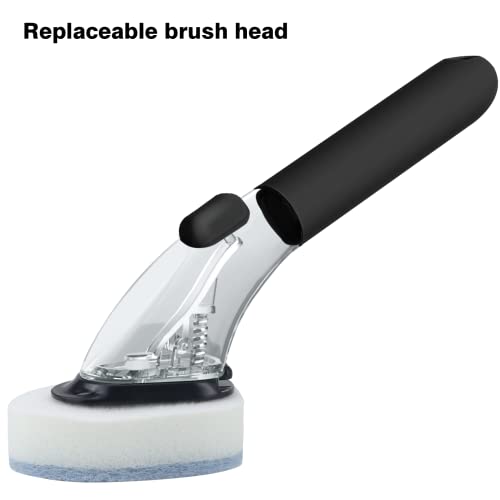 DAPOWER Dish Brush with Handle, Dish Scrubber with Soap Dispenser, Kitchen Scrub Brush for Dishes Pots Pans Sink Cleaning, 4 Replaceable Brush Heads (Black) - Image 3