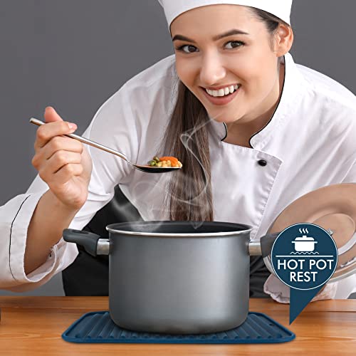 HOTEC Silicone Trivets for Hot pots and Pans, Heat Resistant for Kitchen Counter Dish Drying Mat, Set of 2 Classic Blue - Image 4