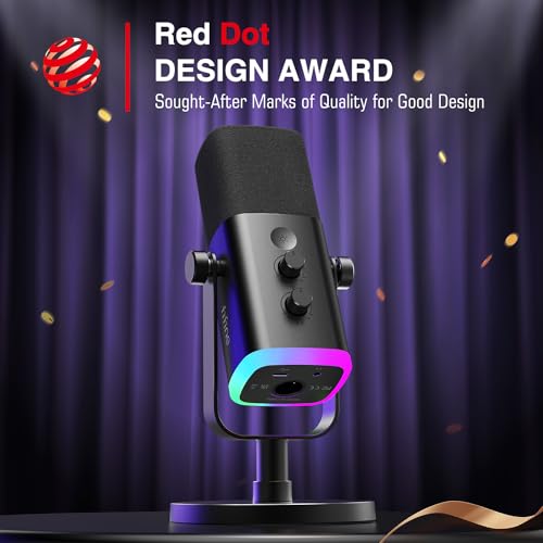 FIFINE XLR/USB Dynamic Microphone for Podcast Recording, PC Computer Gaming Streaming Mic with RGB Light, Mute Button, Headphones Jack, Desktop Stand, Vocal Mic for Singing YouTube-AmpliGame AM8 - Image 9
