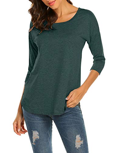 Sherosa Women's Casual 3/4 Sleeve Loose Tunic Tops Scoop Neck T-Shirt (L, Dark Green) - Image 5
