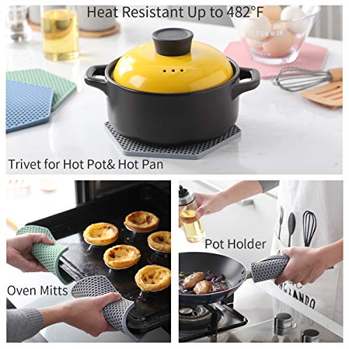 4 Packed Silicone Trivet Mats - DIY Different Size Dish Drying Mat, Hot Pot Holder for Pots & Pans, Non-Slip & Heat Resistant Kitchen Hot Pads for Countertops & Table,Teal - Image 5