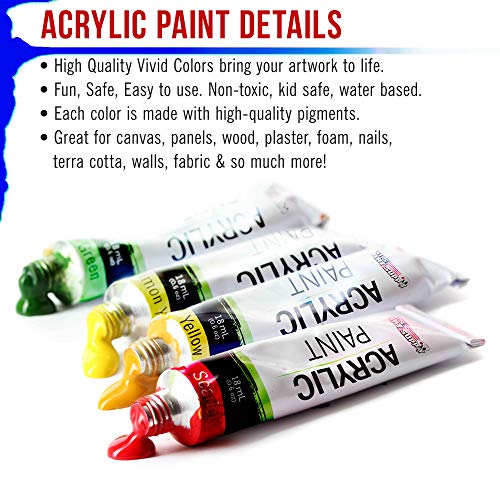 U.S. Art Supply Professional 36 Color Set of Acrylic Paint in Large 18ml Tubes - Rich Vivid Colors for Artists, Students, Beginners - Canvas Portrait Paintings - Color Mixing Wheel - Image 3