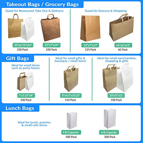 Reli. Kraft Paper Bags w/ Handles (100 Pcs, Bulk) (Large 10"x6.75"x12") Brown Paper To Go / Take Out / Restaurant / Bags with Handles, Shopping Bags, Retail Bags, Gift Bags; 25% larger than 10"x5"x13" - Image 4