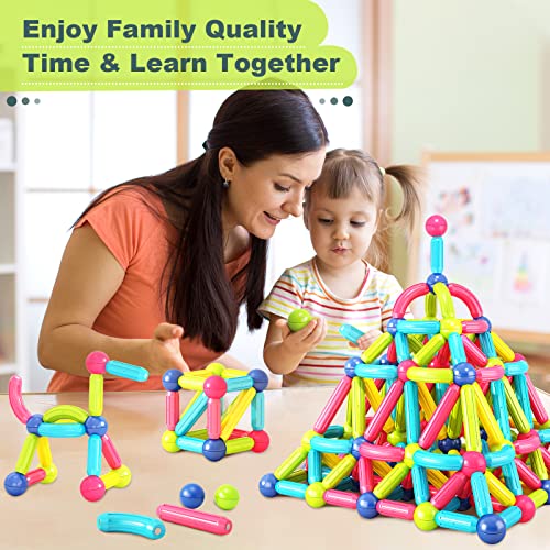AXYES Magnet Toys for 3 Year Old Girls Boys, Educational Preschool Toys Magnetic Blocks for Toddlers Kids, Sensory Montessori Toys Magnet Building Tiles Sticks Playset, Birthday Gift - Image 3