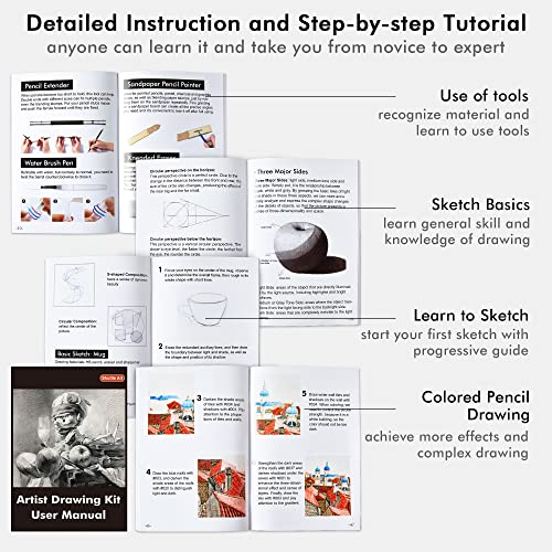 124 PCS Drawing Kit, Shuttle Art Professional Drawing Supplies with Sketch, Charcoal, Colored, Graphite, Pastel Pencils & Sticks, Complete Drawing Tools and Paper Pads in Zipper Case for Artists& Kids - Image 2