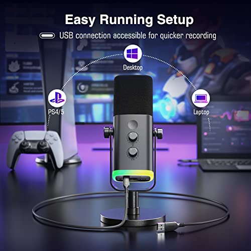 FIFINE XLR/USB Dynamic Microphone for Podcast Recording, PC Computer Gaming Streaming Mic with RGB Light, Mute Button, Headphones Jack, Desktop Stand, Vocal Mic for Singing YouTube-AmpliGame AM8 - Image 7