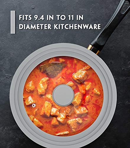 TOPULORS Universal Lid for Pots, Pans and Skillets, Tempered Glass with Silicone Rim Fits All 9 to 11 Inch Diameter Cookware, Frying Pan Cover, Replacement Lid, Dishwasher Safe, Grey - Image 2