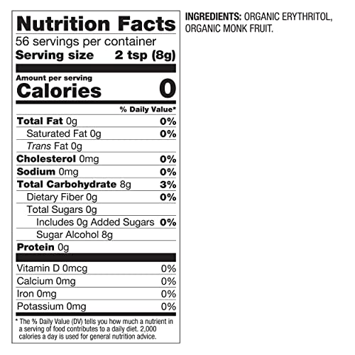 BetterBody Foods Organic Monk Fruit Sweetener Blend, Raw Cane Sugar Substitute, Zero Calorie, Keto Diet Friendly, Zero Net Carbs, Zero Glycemic, Baking, Extract, Sugar Replacement, 1lb, 16oz - Image 3