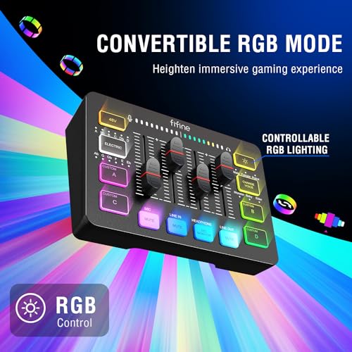 FIFINE Gaming Equipment Bundle, Dynamic XLR/USB Gaming Microphone Set with Streaming Audio Mixer for Podcast Recording Video Vocal, RGB Gamer Set with Volume Fader/XLR Interface for PC-AmpliGame KS5 - Image 4