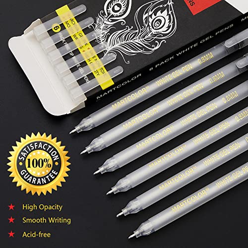 MARTCOLOR White Gel Pens Set, 6 Pack, 0.8mm Fine Point Pens Gel Ink Pens For Artists, Archival Ink Pens, White highlight Pens for Black Paper Drawing, Illustration, Sketching, Writing - Image 9