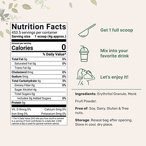 Monk Fruit Sweetener with Erythritol Granules, 4 Pounds, No After Taste, 1:1 White Sugar Substitute, Keto Diet Friendly, Zero Calorie, Natural Sweetener for Drinks, Coffee, Tea, Cookies, No-GMO, Vegan - Image 7