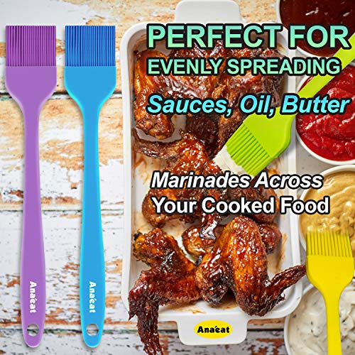 Anaeat High Heat Resistant Silicone Basting Pastry Brush Set of 5- Hygienic One Piece Design Spread Oil Butter for BBQ Grill Barbecue Baking Kitchen Cooking - BPA Free & Dishwasher Safe (10"+8") - Image 2
