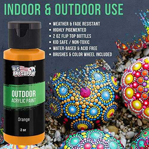 U.S. Art Supply Professional 24 Color Set of Outdoor Acrylic Paint in 2 Ounce Bottles, Plus a 7-Piece Brush Kit - Vivid Colors for Artists, Students - Use on Canvas, Rocks, Kids' Wood Crafts, and Toys - Image 5