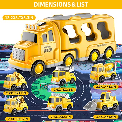 iHaHa Toddler Toys for 2 3 4 5 6 Years Old Boys, 7 in 1 Construction Trucks Veihicle Playset with Play Mat, Birthday for Boys Girls Toddlers Kids - Image 3