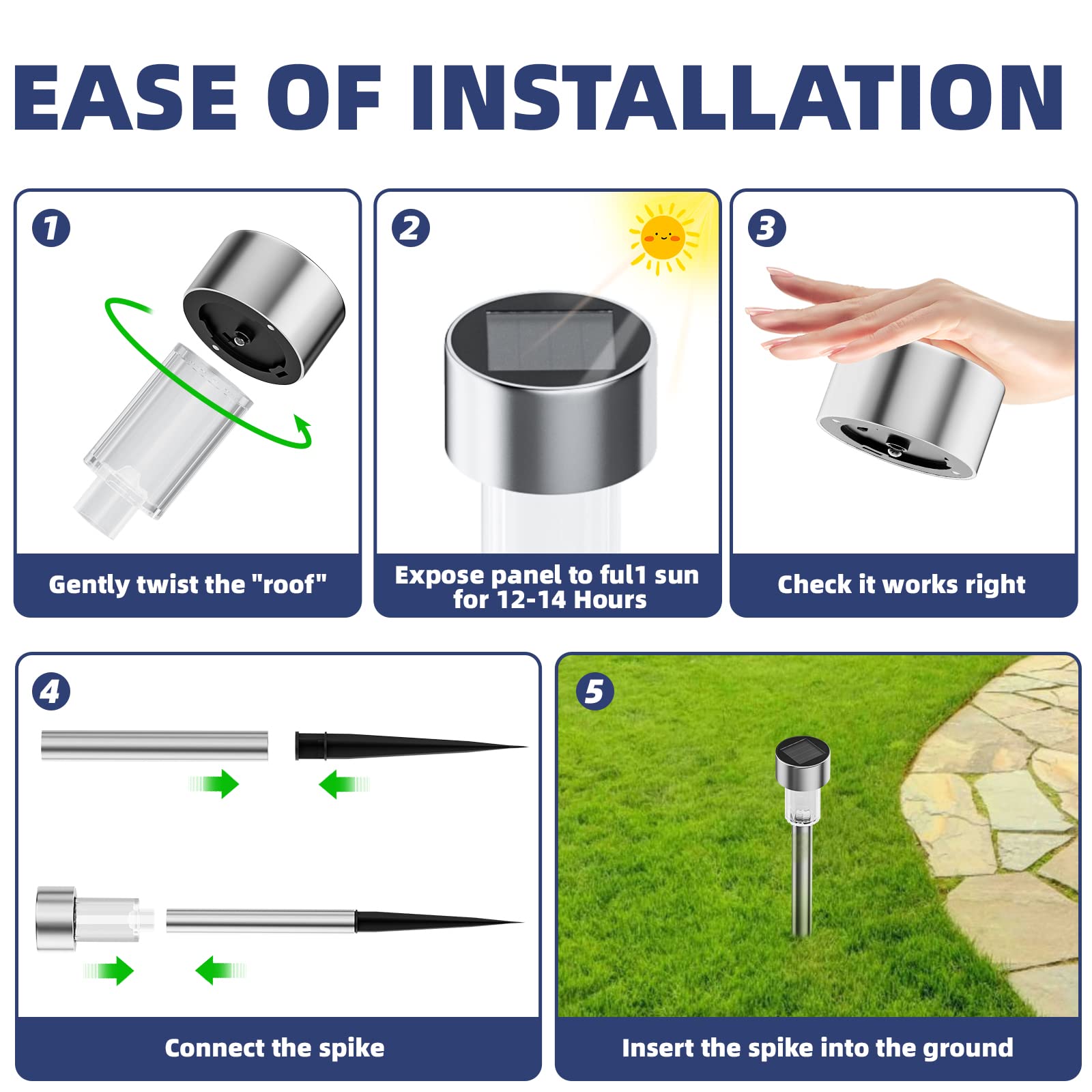 Cvosua Solar Outdoor Lights 12 Pack, Waterproof Outdoor Lights, Solar Garden Lights, Solar Powered Landscape Lighting for Pathway, Patio, Yard, Lawn, Walkway, Deck and Driveway - Image 5