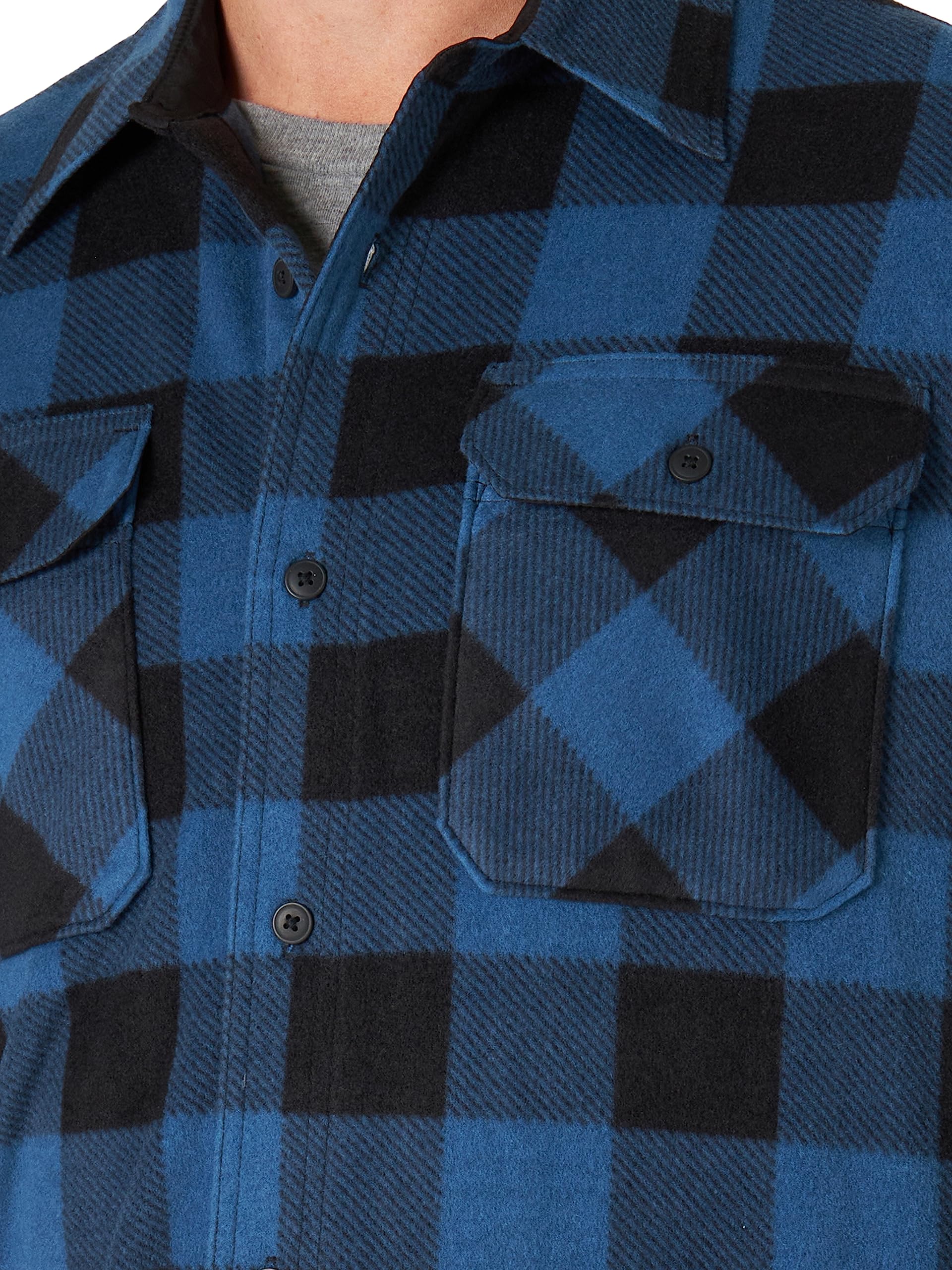 Wrangler Authentics Men's Long Sleeve Heavyweight Fleece Shirt Blue Buffalo Plaid Large - Image 2